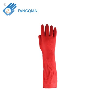 Waterproof Latex Household Glove with Long Cuff and Flower Design